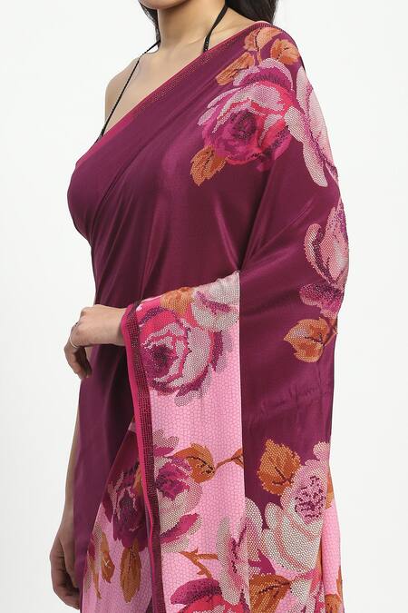 Shop Satya Paul Pink Crepe Crystals, Strolling By The Seine Embelished Saree With Running Blouse Online at Aza Fashions Shop_Satya Paul_Pink Crepe Crystals, Strolling By The Seine Embelished Saree With Running Blouse _Online_at_Aza_Fashions