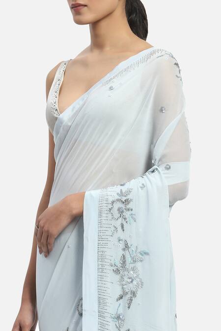 Satya Paul_Blue Viscose, Cloud Recesses Border Embellished Saree With Running Blouse _at_Aza_Fashions