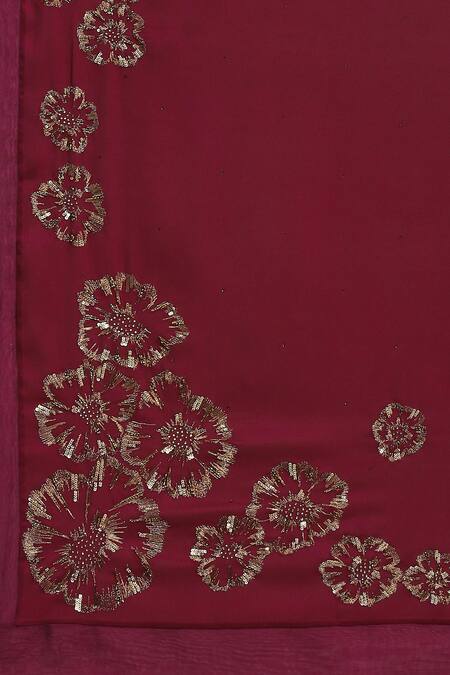 Satya Paul_Wine Polyester, Satin, Chiffon Embroidery, Empress Saree With Running Blouse _at_Aza_Fashions