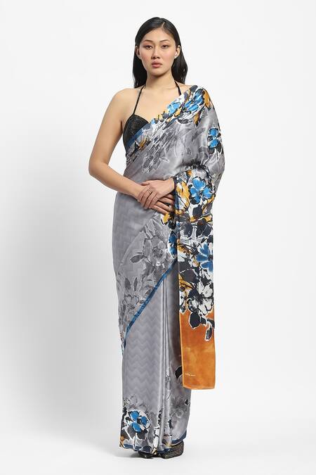 Buy_Satya Paul_Grey Georgette, Satin Sequins, Illumina Embellished Saree With Running Blouse _Online_at_Aza_Fashions