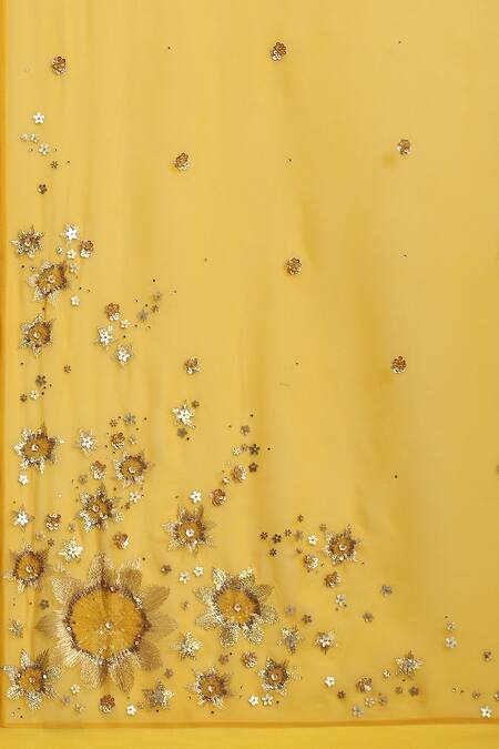 Satya Paul Yellow Viscose, Georgette Sequins Dreaming Of Zinnia Saree With Running Blouse at Aza Fashions Satya Paul_Yellow Viscose, Georgette Sequins Dreaming Of Zinnia Saree With Running Blouse _at_Aza_Fashions