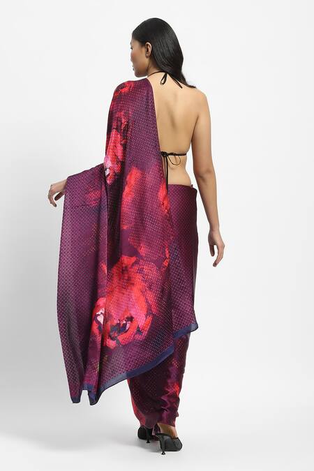 Shop Satya Paul Pink Georgette, Satin Embroidery Lily Nebulae Saree With Running Blouse at Aza Fashions Shop_Satya Paul_Pink Georgette, Satin Embroidery Lily Nebulae Saree With Running Blouse _at_Aza_Fashions