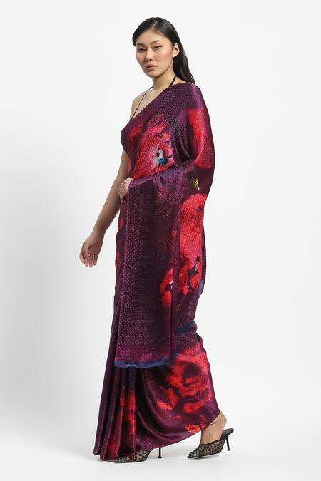 Satya Paul Pink Georgette, Satin Embroidery Lily Nebulae Saree With Running Blouse Online at Aza Fashions Satya Paul_Pink Georgette, Satin Embroidery Lily Nebulae Saree With Running Blouse _Online_at_Aza_Fashions