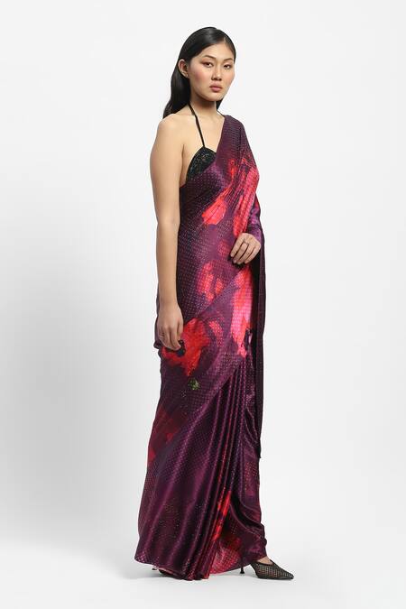Buy Satya Paul Pink Georgette, Satin Embroidery Lily Nebulae Saree With Running Blouse Online at Aza Fashions Buy_Satya Paul_Pink Georgette, Satin Embroidery Lily Nebulae Saree With Running Blouse _Online_at_Aza_Fashions