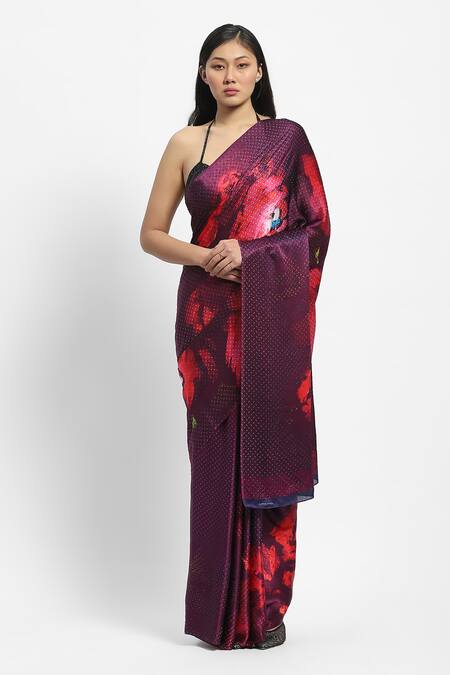 Shop Satya Paul Pink Georgette, Satin Embroidery Lily Nebulae Saree With Running Blouse Online at Aza Fashions Shop_Satya Paul_Pink Georgette, Satin Embroidery Lily Nebulae Saree With Running Blouse _Online_at_Aza_Fashions