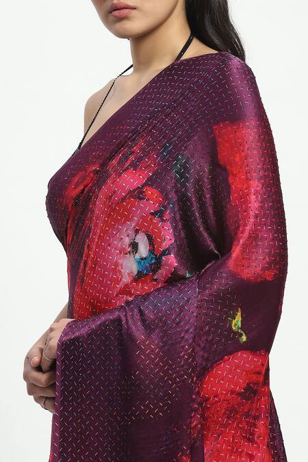 Satya Paul Pink Georgette, Satin Embroidery Lily Nebulae Saree With Running Blouse at Aza Fashions Satya Paul_Pink Georgette, Satin Embroidery Lily Nebulae Saree With Running Blouse _at_Aza_Fashions