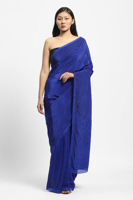 Satya Paul Blue Viscose, Crepe Crystals Daphne Embroidered Saree With Running Blouse Online at Aza Fashions Satya Paul_Blue Viscose, Crepe Crystals Daphne Embroidered Saree With Running Blouse _Online_at_Aza_Fashions