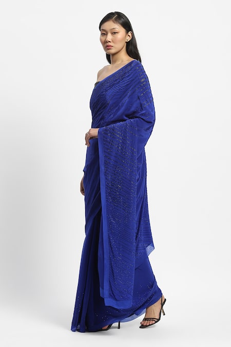 Buy Satya Paul Blue Viscose, Crepe Crystals Daphne Embroidered Saree With Running Blouse Online at Aza Fashions Buy_Satya Paul_Blue Viscose, Crepe Crystals Daphne Embroidered Saree With Running Blouse _Online_at_Aza_Fashions