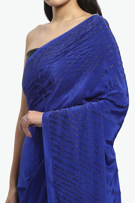 Satya Paul Blue Viscose, Crepe Crystals Daphne Embroidered Saree With Running Blouse at Aza Fashions Satya Paul_Blue Viscose, Crepe Crystals Daphne Embroidered Saree With Running Blouse _at_Aza_Fashions