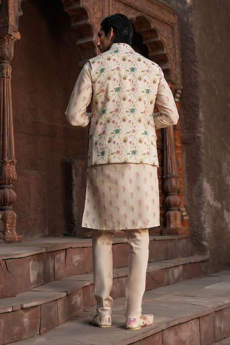 Label Niti Bothra Floral Print Silk Chanderi Bundi & Kurta Set 