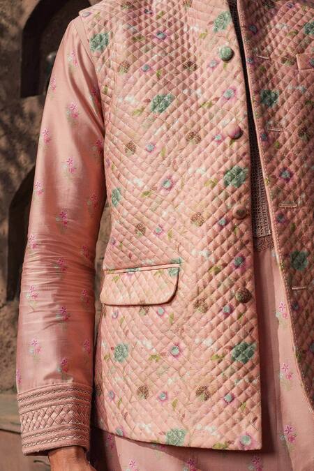 Buy Label Niti Bothra Pink Silk, Chanderi Embroidery Printed Bundi Buy_Label Niti Bothra_Pink Silk, Chanderi Embroidery Printed Bundi