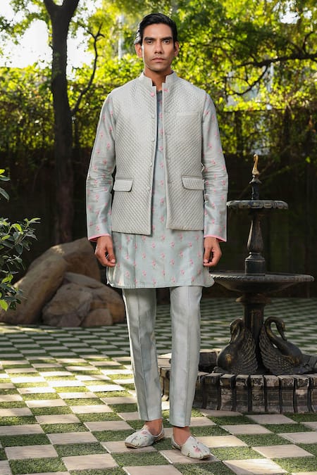 Label Niti Bothra Quilted Silk Chanderi Bundi Kurta Set 