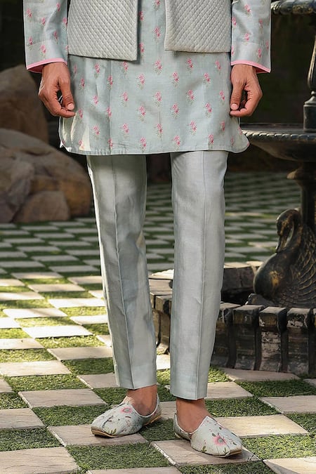 Buy Label Niti Bothra Blue Silk, Chanderi Embroidery Quilted Floral Kurta Set Online at Aza Fashions Buy_Label Niti Bothra_Blue Silk, Chanderi Embroidery Quilted Floral Kurta Set _Online_at_Aza_Fashions