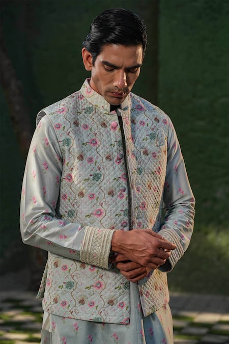 Label Niti Bothra Mughal Print Quilted Nehru Jacket 