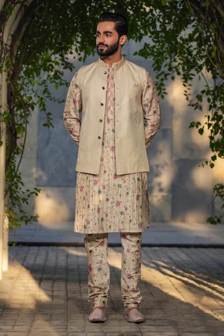 Label Niti Bothra Ivory Stitchline Embroidered Nehru Jacket 