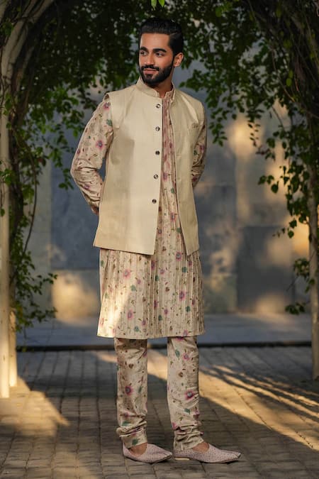 Label Niti Bothra Ivory Stitchline Embroidered Nehru Jacket 