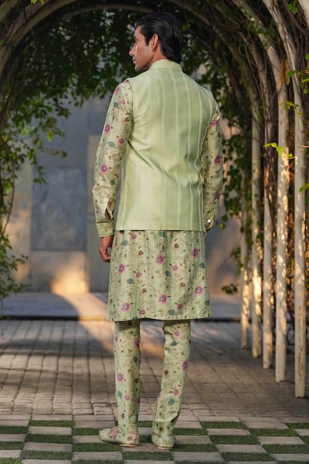 Label Niti Bothra Mint Green Thread Embroidered Nehru Jacket 