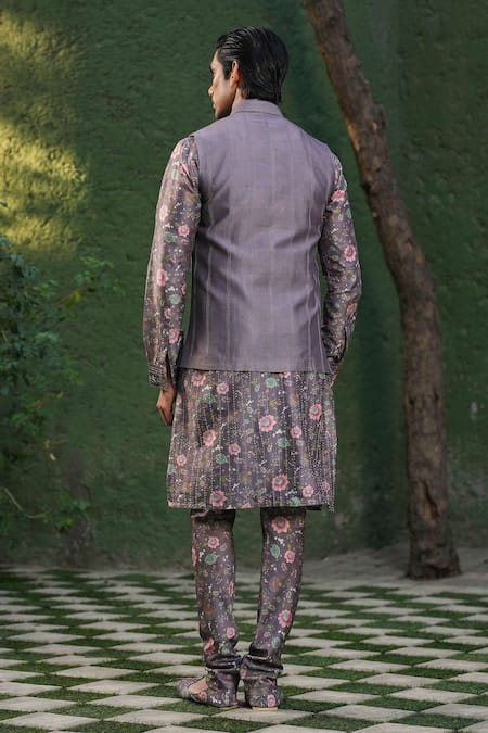 Label Niti Bothra Purple Stitchline Embroidered Nehru Jacket 