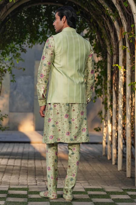 Label Niti Bothra Mint Green Embroidered Bundi & Kurta Set 