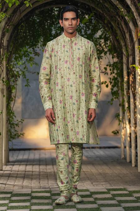 Buy Label Niti Bothra Green Silk, Chanderi Embroidery Mint Bundi And Kurta Set Buy_Label Niti Bothra_Green Silk, Chanderi Embroidery Mint Bundi And Kurta Set