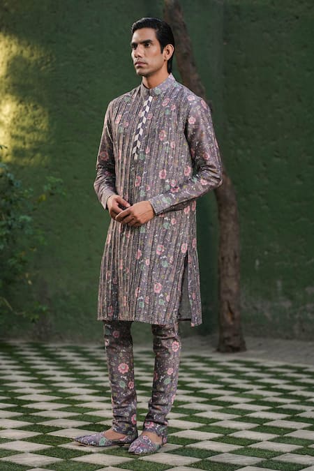 Buy Label Niti Bothra Purple Silk, Chanderi Embroidery Floral Bundi And Kurta Set Buy_Label Niti Bothra_Purple Silk, Chanderi Embroidery Floral Bundi And Kurta Set