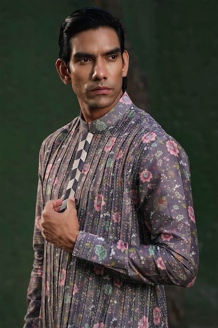 Shop Label Niti Bothra Purple Silk, Chanderi Embroidery Floral Bundi And Kurta Set Shop_Label Niti Bothra_Purple Silk, Chanderi Embroidery Floral Bundi And Kurta Set