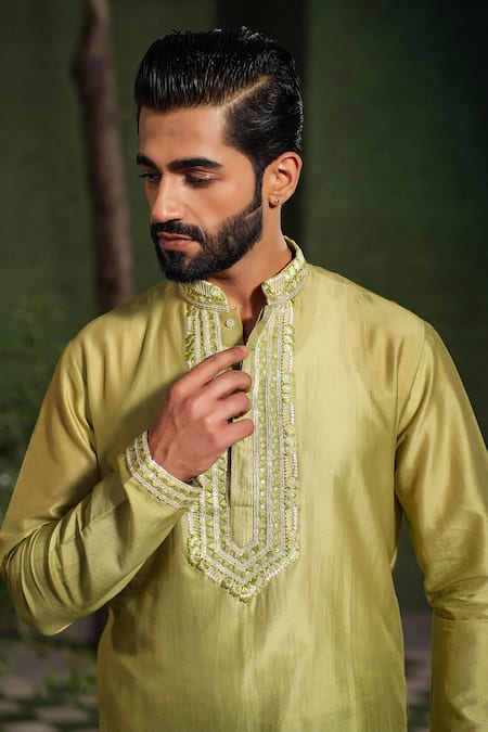 Buy Label Niti Bothra Green Silk, Chanderi Sequins, Embroidery Kurta Set Buy_Label Niti Bothra_Green Silk, Chanderi Sequins, Embroidery Kurta Set