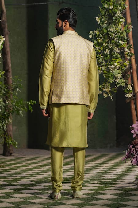 Label Niti Bothra Geometric Print Silk Chanderi Nehru Jacket 