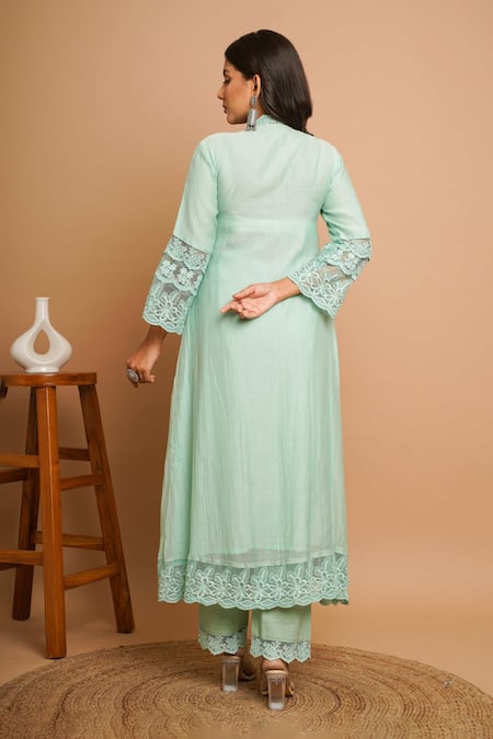 Gulabik Jaipur Lily Lace Embellished Collared Kurta With Pant 