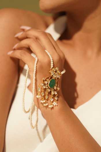 Osvag India_Gold Plated Crystal Polki Embellished Pendant Necklace _Online_at_Aza_Fashions