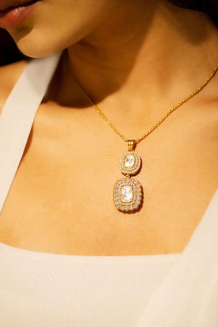 Osvag India Crystal Polki Geometric Pendant Necklace 