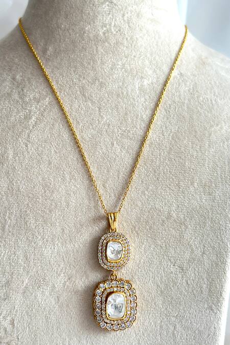 Osvag India Crystal Polki Geometric Pendant Necklace 