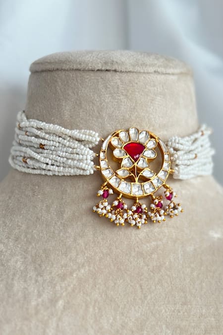 Osvag India Gold Plated Crystal Polki Chaand Choker 