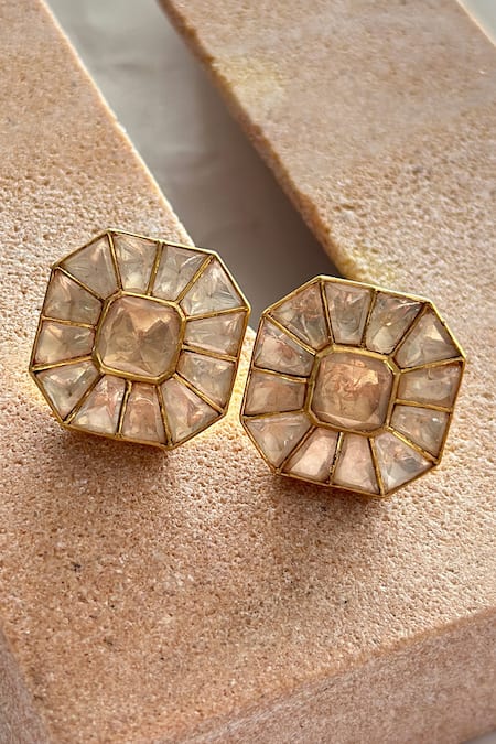 Osvag India Crystal Polki Geometric Studs 
