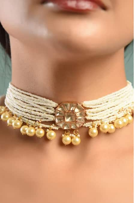 Osvag India Gold Plated Crystal Polki Geometric Embellished Choker 