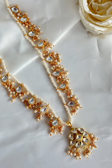Buy_Osvag India_Gold Plated Floral Crystal Embellished Necklace _Online_at_Aza_Fashions