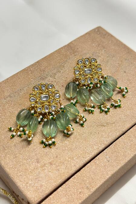 Osvag India_Gold Plated Crystals, Pearls Floral Polki Embellished Choker Set _Online_at_Aza_Fashions