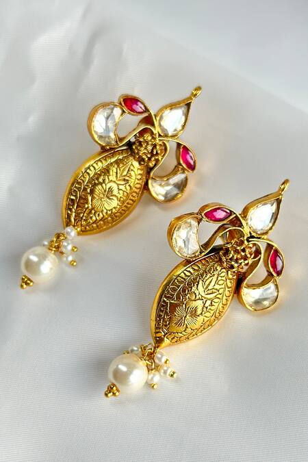 Osvag India Gold Plated Crystals, Stones Polki Embellished Earrings Online at Aza Fashions Osvag India_Gold Plated Crystals, Stones Polki Embellished Earrings _Online_at_Aza_Fashions