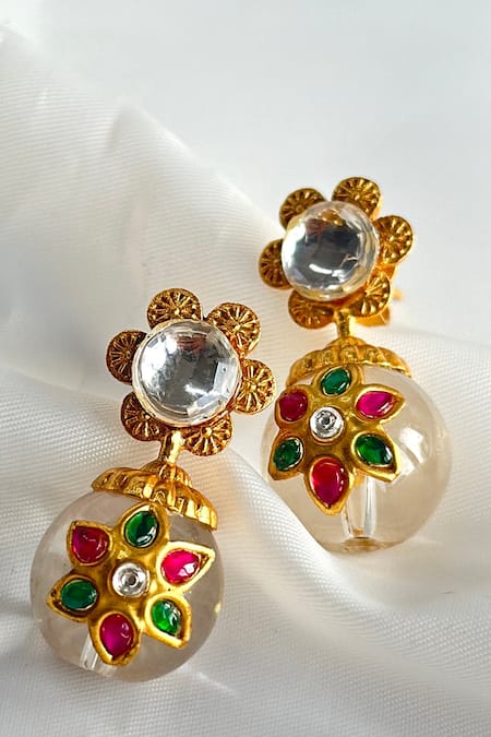 Osvag India Floral Crystal Embellished Earrings 