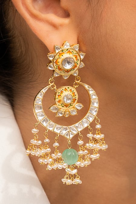 Osvag India Polki Embellished Chandbali Earrings 