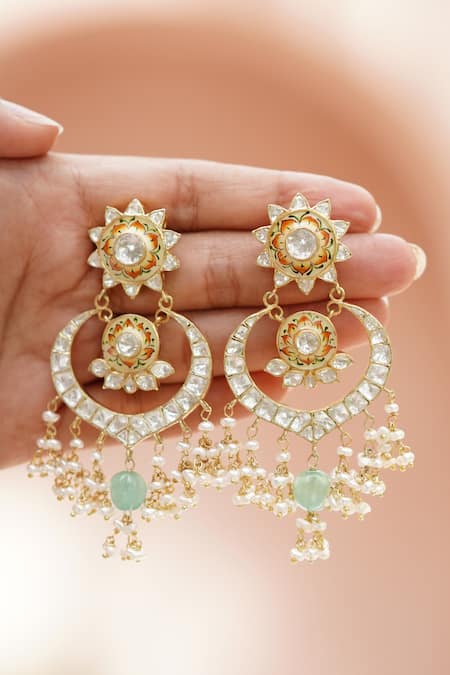 Osvag India Polki Embellished Chandbali Earrings 