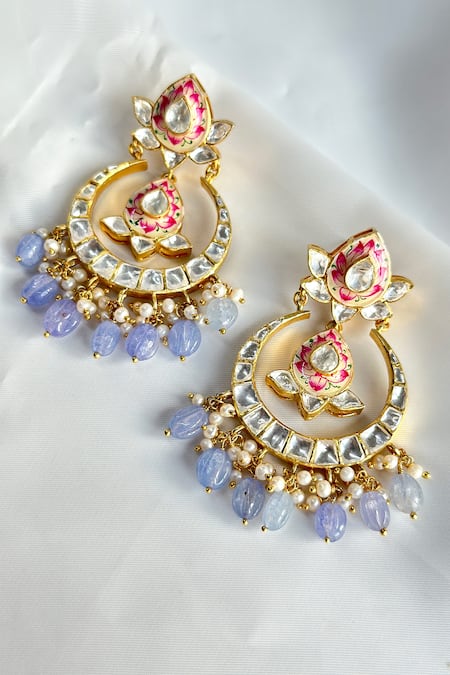 Osvag India Lotus Pattern Chandbali Earrings 