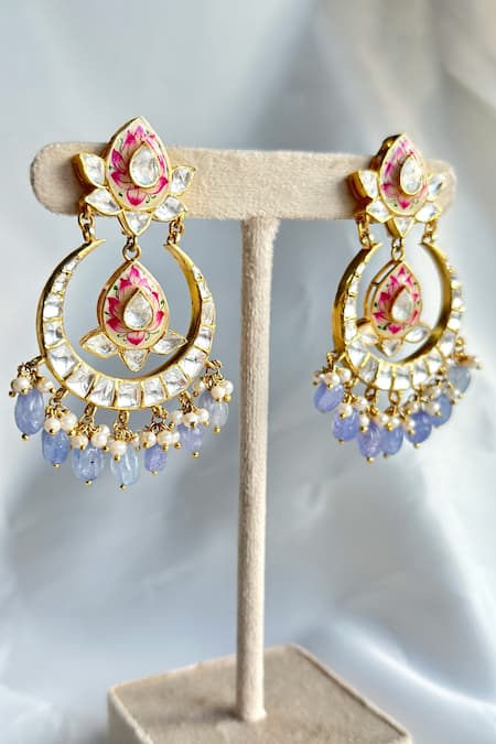 Osvag India Lotus Pattern Chandbali Earrings 