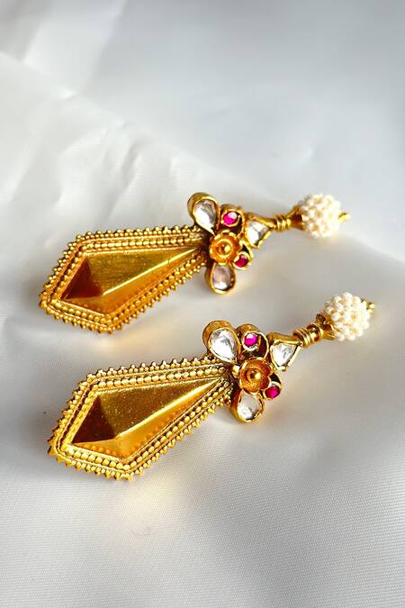 Osvag India_Gold Plated Crystals, Stones Diamond Drop Earrings _Online_at_Aza_Fashions