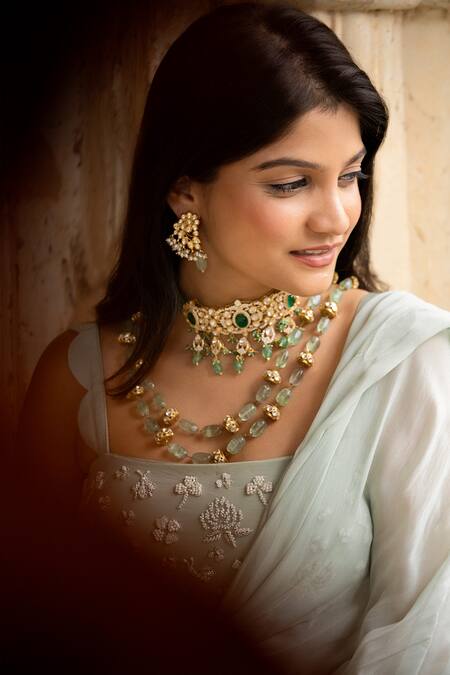 Osvag India_Gold Plated Crystals, Diamonds Flower Cutwork Dangler Earrings _Online_at_Aza_Fashions