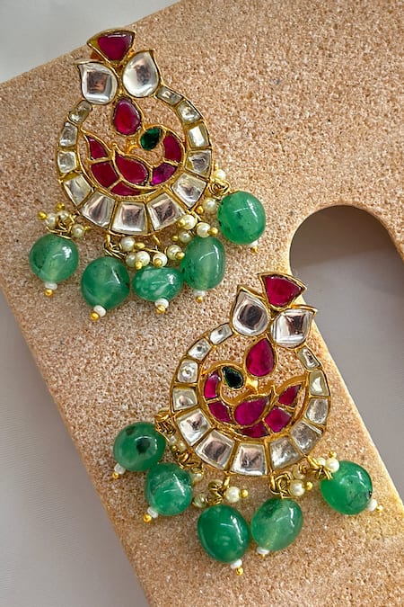 Osvag India Peacock Crystal Polki Embellished Chandbalis 