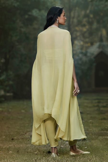 Shop Basanti - Kapde Aur Koffee Green Georgette Sequins, Embroidery Halter Neck Border Cape And Dhoti Pant Set at Aza Fashions Shop_Basanti - Kapde Aur Koffee_Green Georgette Sequins, Embroidery Halter Neck Border Cape And Dhoti Pant Set _at_Aza_Fashions