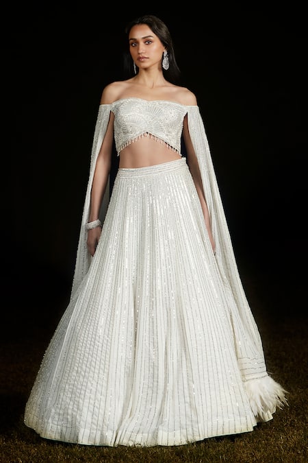 Basanti - Kapde Aur Koffee_Ivory Georgette Sequins, Tassels, Lehenga With Off Shoulder Draped Blouse_Online_at_Aza_Fashions