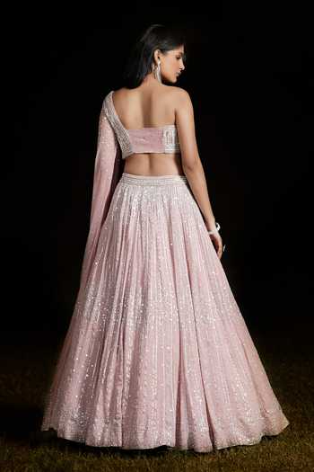 Basanti Kapde aur Koffee Sequin Lehenga & One Shoulder Draped Blouse 