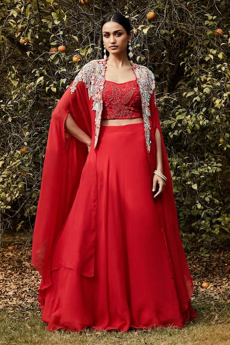 Basanti - Kapde Aur Koffee Embroidered Cape & Lehenga Set 